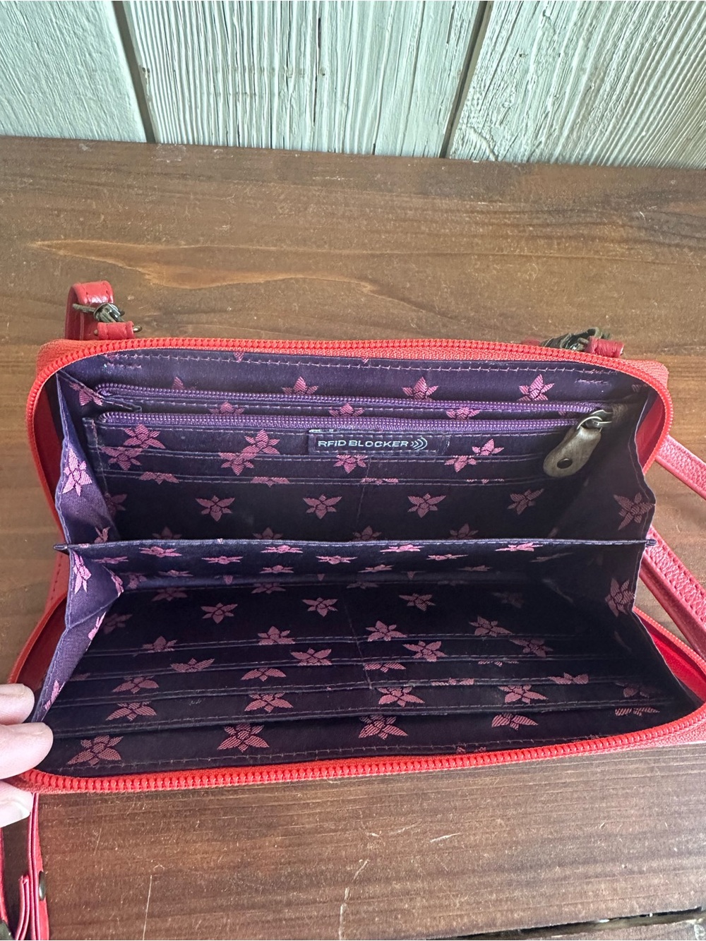 Anuschka Hand Painted Red Zebra & Tropical Floral Crossbody Wristlet Bag - Picture 16 of 16